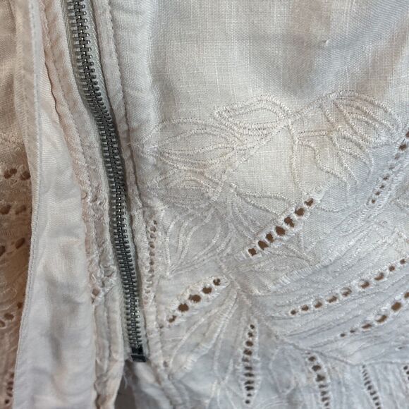 Chicos Linen Zip Up Jacket M Pink Eyelet 3/4 Sleeve Tunic Pockets Lagenlook‎ - Picture 10 of 16